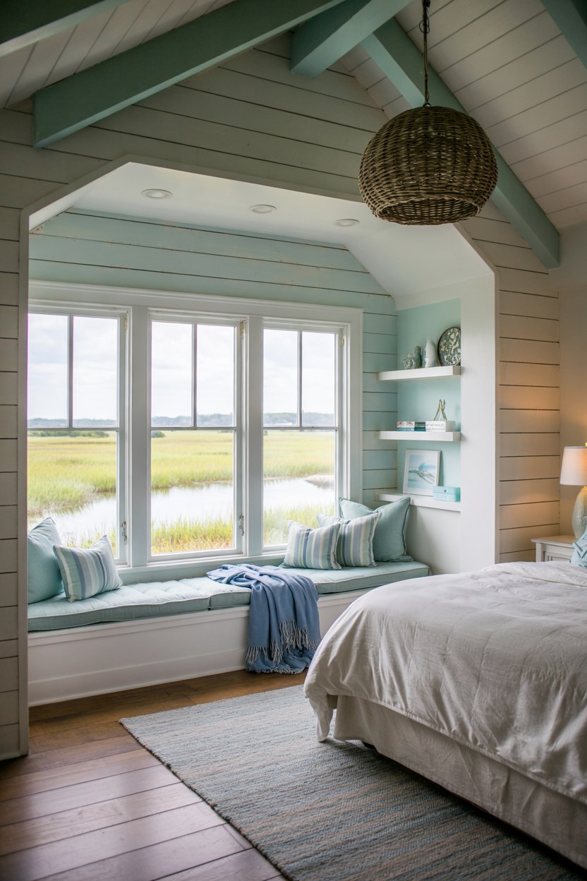 Modern Coastal Bedroom Design with Seaside Window Nook Ideas