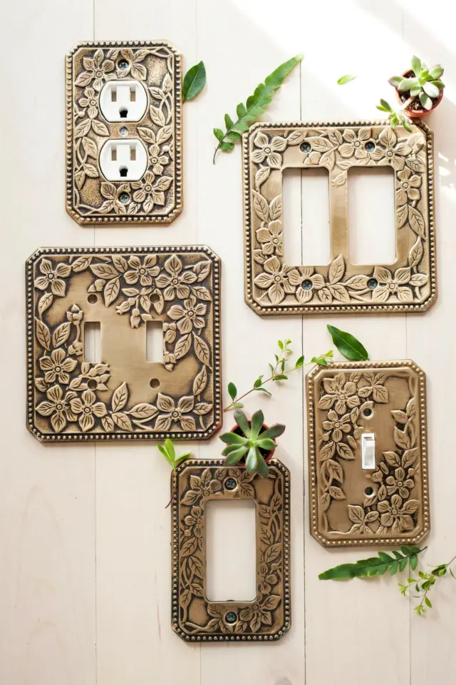 Industrial Etched Metal Floral Switch Plate | Joan Design by AnthroLiving | Rustic Home Hardware