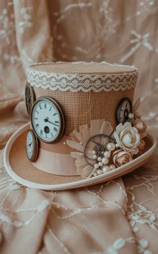 How to Make a Steampunk Top Hat with Vintage Lace and Clock Faces