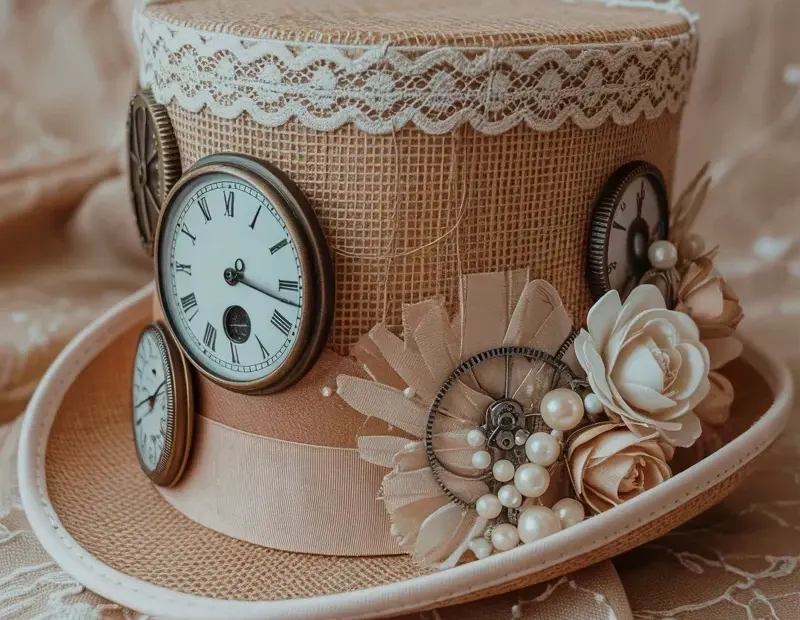 How to Make a Steampunk Top Hat with Vintage Lace and Clock Faces
