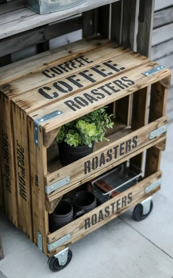Repurposed Coffee Crate Plant Stand for Spring | Farmhouse Shelf