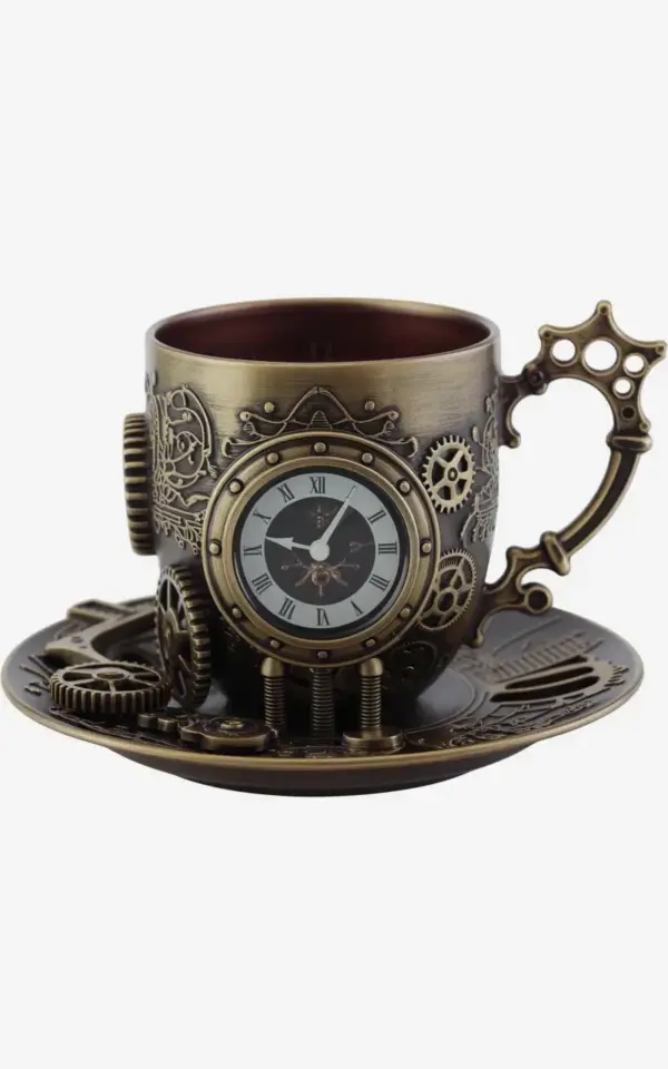 Steampunk Teacup Set with Clockwork Details and Brass Gears