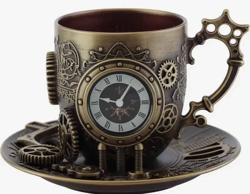 Steampunk Teacup Set with Clockwork Details and Brass Gears