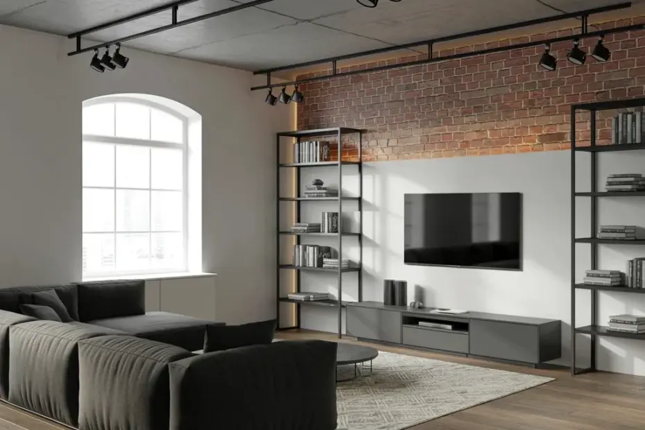 How to Decorate an Industrial Living Room with Exposed Brick & Concrete