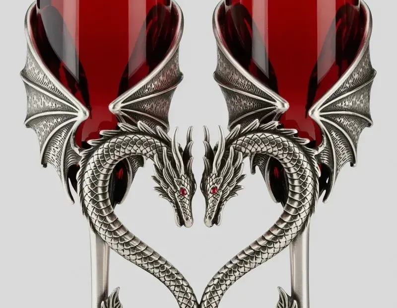 Steampunk decor mistake: skipping unique glassware like these dragon champagne flutes