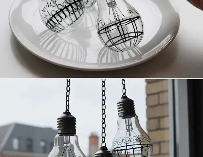 Hand-Drawn Light Bulb Ornaments for a Minimalist Bedroom Decluttering Project