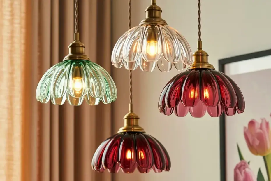 Vintage Pendant Lights in Mint, Clear & Burgundy | Industrial Home Decor with Warm Glow